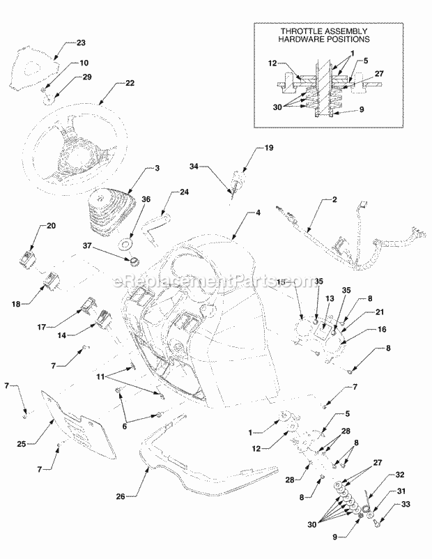 Dash Panel And Steering Wheel Diagram and Parts List for 5264DE 54AE546-710, 54BE546-710 Cub Cadet Lawn Tractor